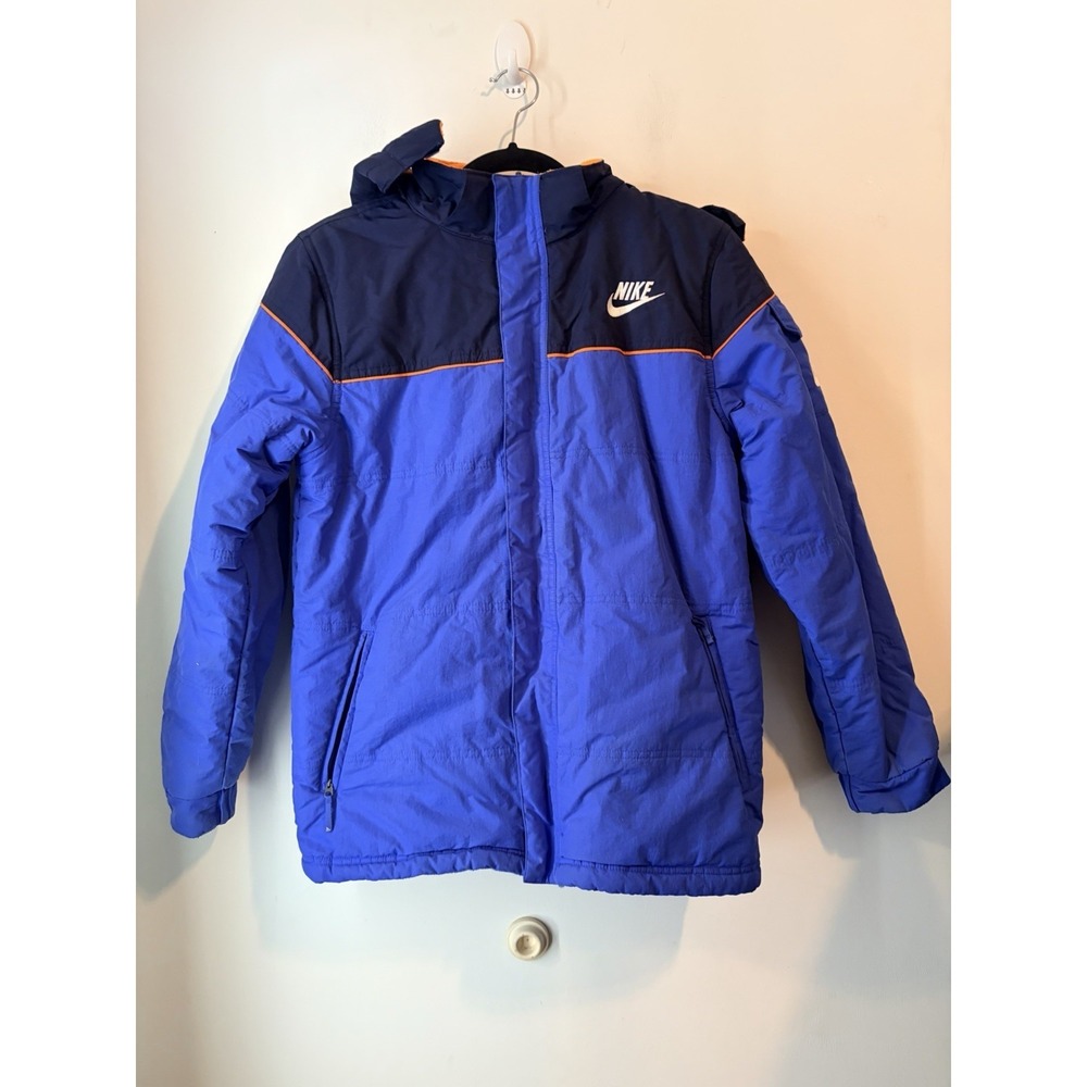 Vintage Nike Reversible Jacket Youth XL Blue Orange Hooded Fleece Y2K Adult Smal